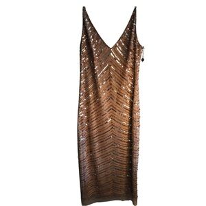 Adrianna Papell champagne gold sequin short dress sz 8